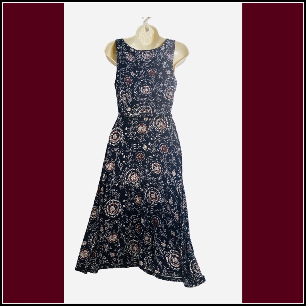 ANN TAYLOR PAISLEY PRINT BELTED JERSEY MIDI DRESS - Picture 10 of 12